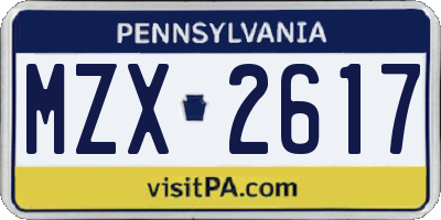 PA license plate MZX2617