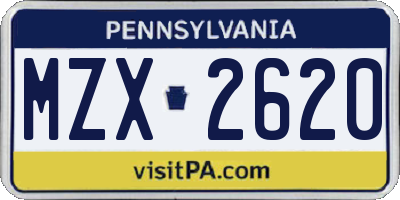 PA license plate MZX2620