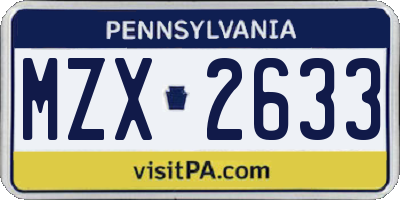 PA license plate MZX2633