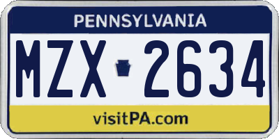PA license plate MZX2634