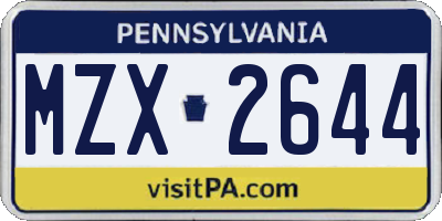 PA license plate MZX2644