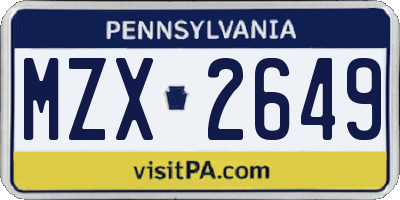 PA license plate MZX2649
