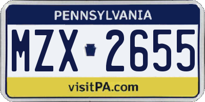 PA license plate MZX2655