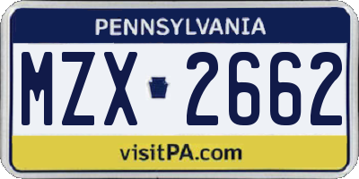 PA license plate MZX2662