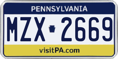 PA license plate MZX2669