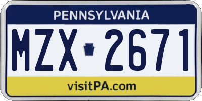PA license plate MZX2671