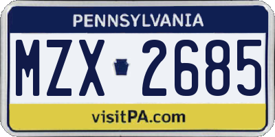 PA license plate MZX2685