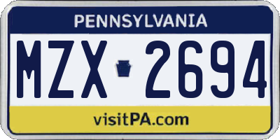 PA license plate MZX2694