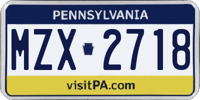 PA license plate MZX2718