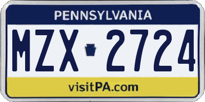 PA license plate MZX2724