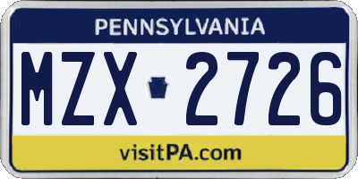 PA license plate MZX2726