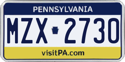 PA license plate MZX2730