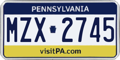 PA license plate MZX2745