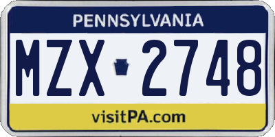 PA license plate MZX2748