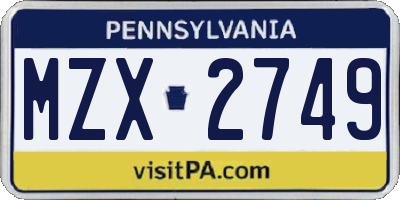 PA license plate MZX2749