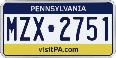 PA license plate MZX2751