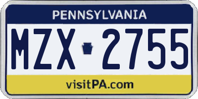 PA license plate MZX2755