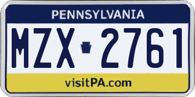 PA license plate MZX2761