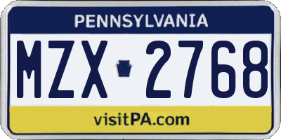 PA license plate MZX2768