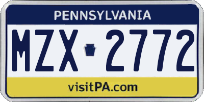 PA license plate MZX2772