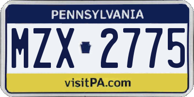 PA license plate MZX2775