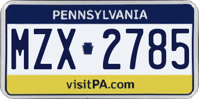 PA license plate MZX2785