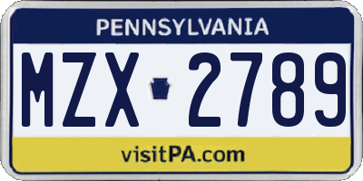 PA license plate MZX2789