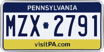 PA license plate MZX2791