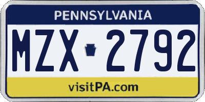 PA license plate MZX2792