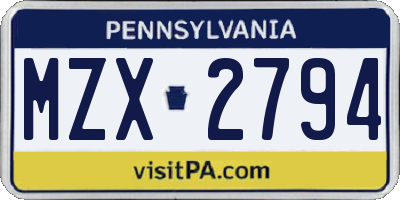 PA license plate MZX2794