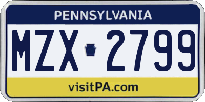 PA license plate MZX2799
