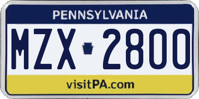PA license plate MZX2800