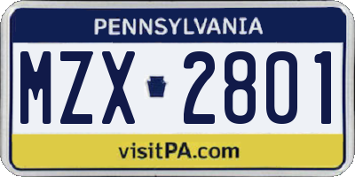 PA license plate MZX2801