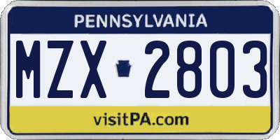 PA license plate MZX2803