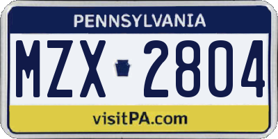PA license plate MZX2804