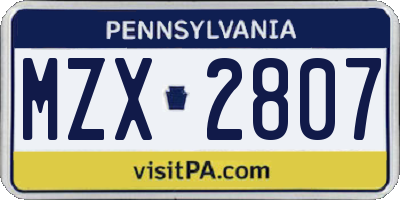 PA license plate MZX2807