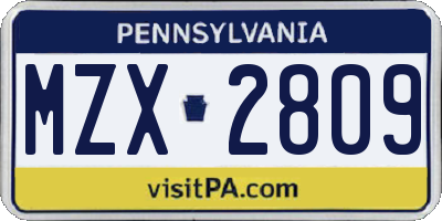 PA license plate MZX2809