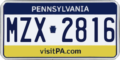 PA license plate MZX2816