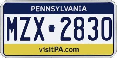 PA license plate MZX2830