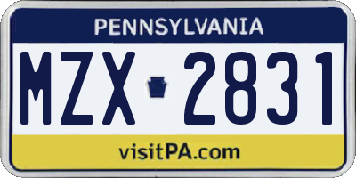 PA license plate MZX2831