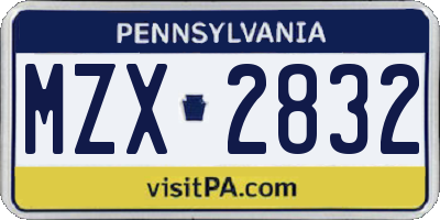 PA license plate MZX2832