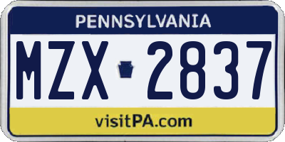 PA license plate MZX2837