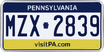 PA license plate MZX2839