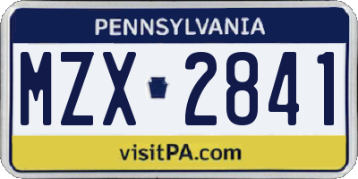 PA license plate MZX2841