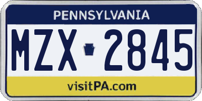 PA license plate MZX2845