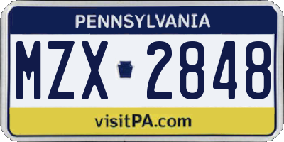 PA license plate MZX2848