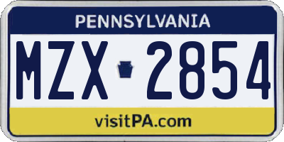 PA license plate MZX2854