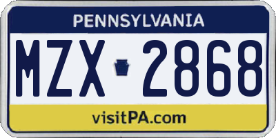 PA license plate MZX2868