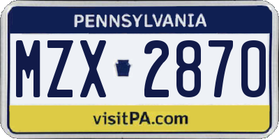PA license plate MZX2870