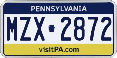 PA license plate MZX2872